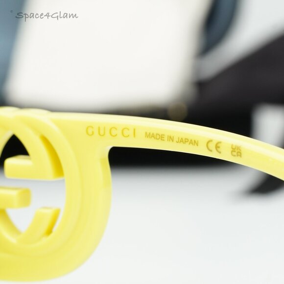 BRAND NEW Gucci GG1325S 007 Acid Yellow Brown Rectangle Unisex Sunglasses - Picture 8 of 9